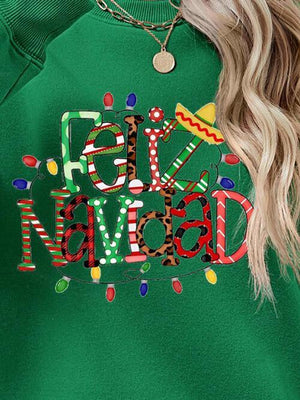 Feliz Navidad Drop Shoulder Christmas Sweatshirt-MXSTUDIO.COM