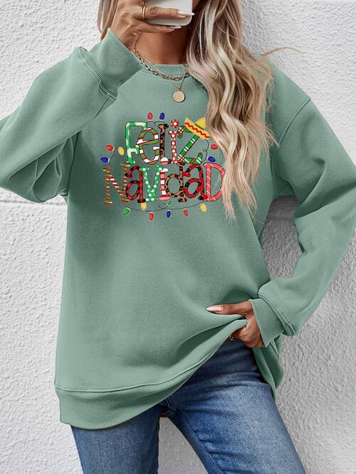 Feliz Navidad Drop Shoulder Christmas Sweatshirt-MXSTUDIO.COM