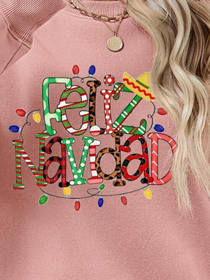 Feliz Navidad Drop Shoulder Christmas Sweatshirt-MXSTUDIO.COM