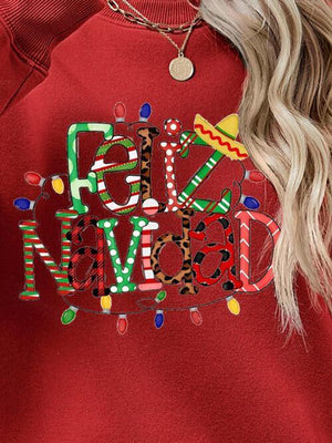 Feliz Navidad Drop Shoulder Christmas Sweatshirt-MXSTUDIO.COM