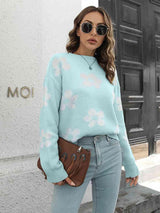 Feminine Embrace Drop Shoulder Floral Sweater - MXSTUDIO.COM
