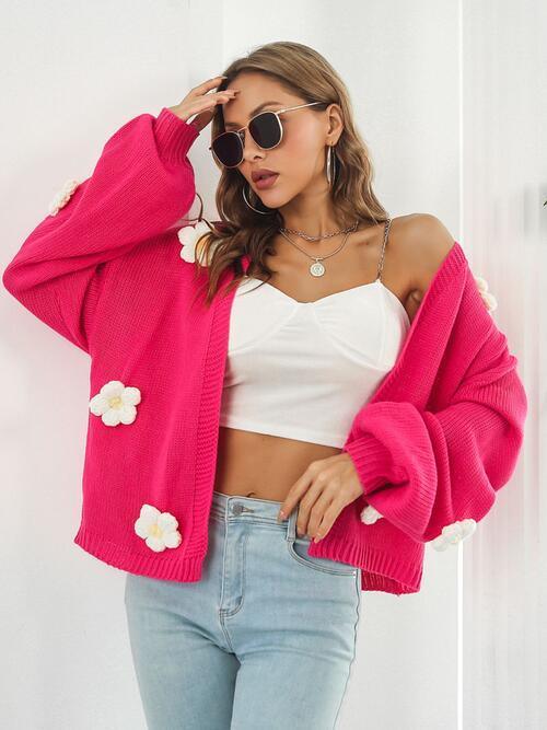 Feminine Embrace Open Front Floral Cardigan-MXSTUDIO.COM