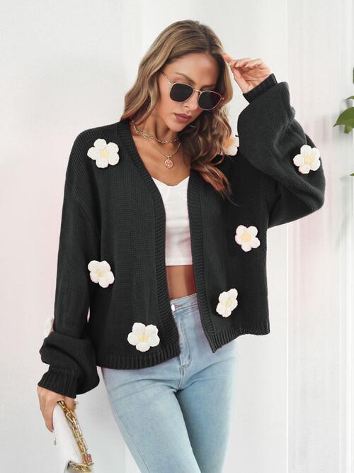 Feminine Embrace Open Front Floral Cardigan-MXSTUDIO.COM