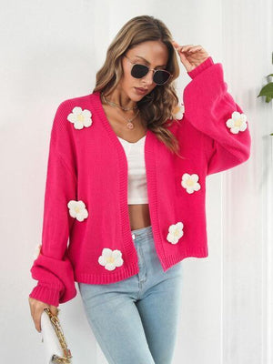 Feminine Embrace Open Front Floral Cardigan-MXSTUDIO.COM