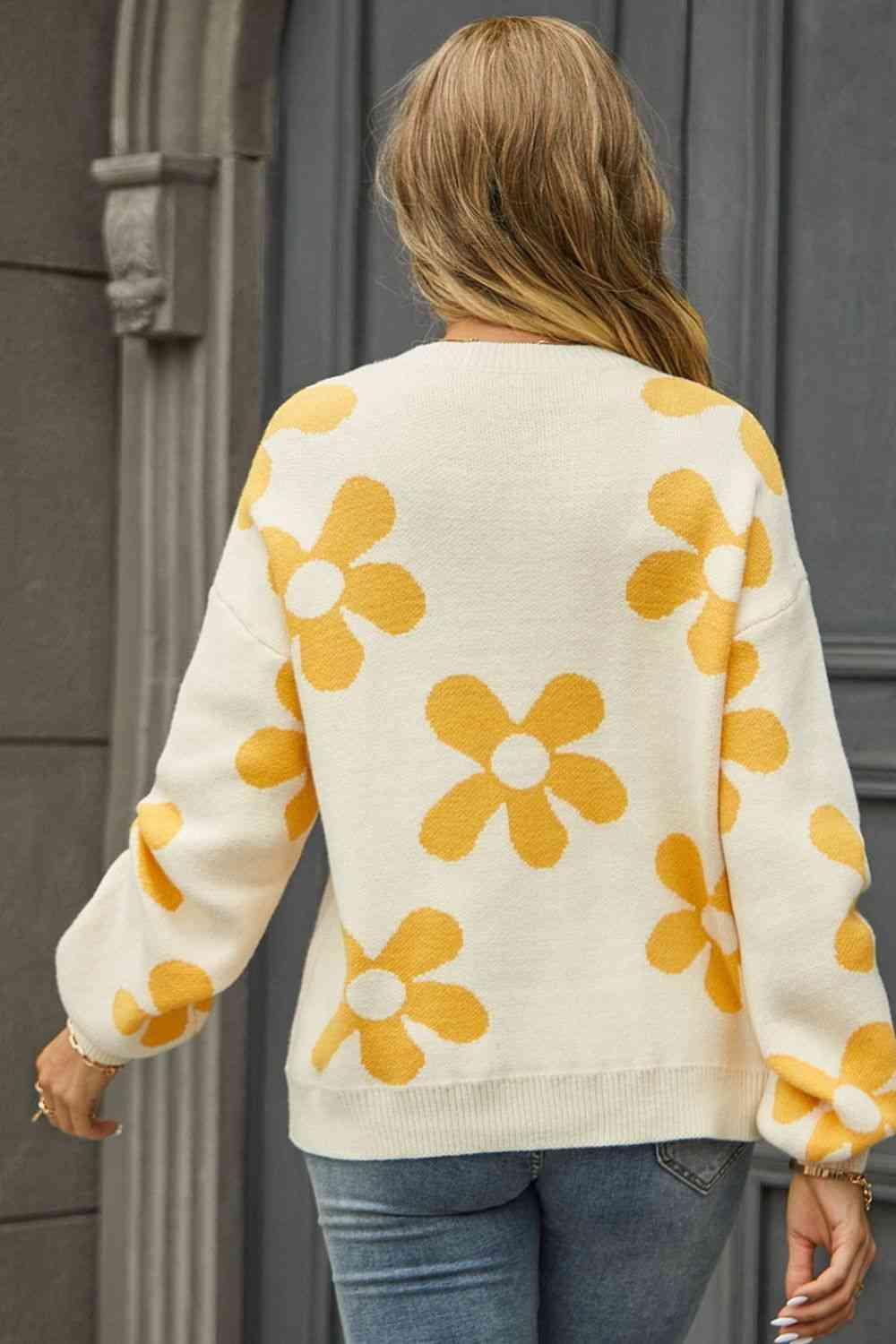 Feminine Warmth Crew Neck Floral Sweater - MXSTUDIO.COM