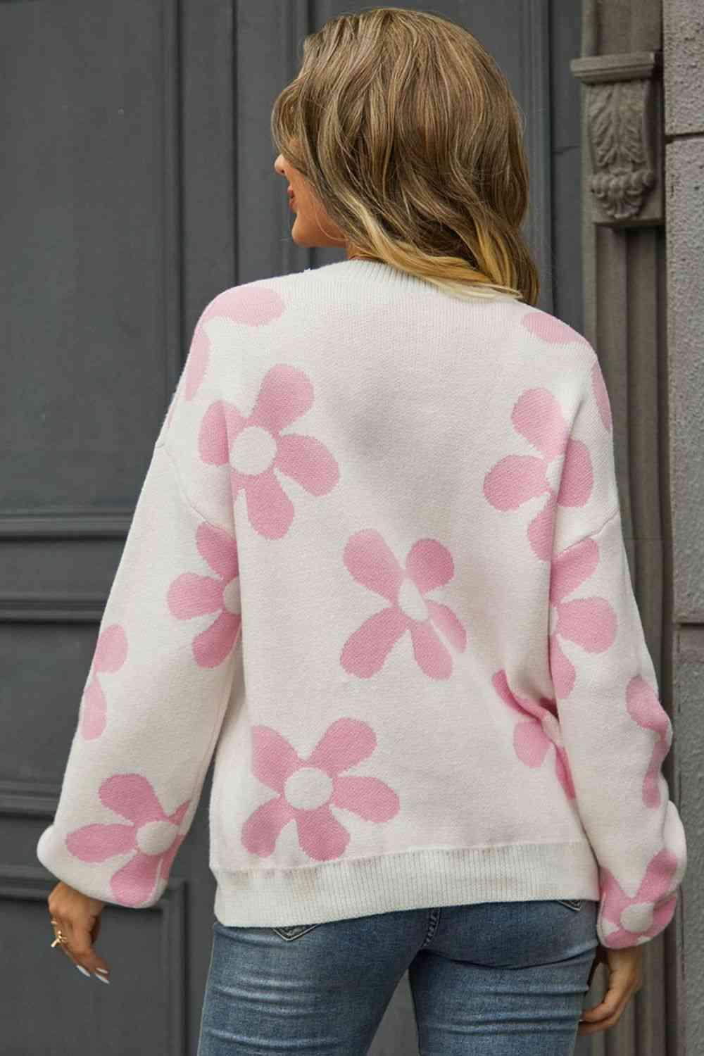 Feminine Warmth Crew Neck Floral Sweater - MXSTUDIO.COM
