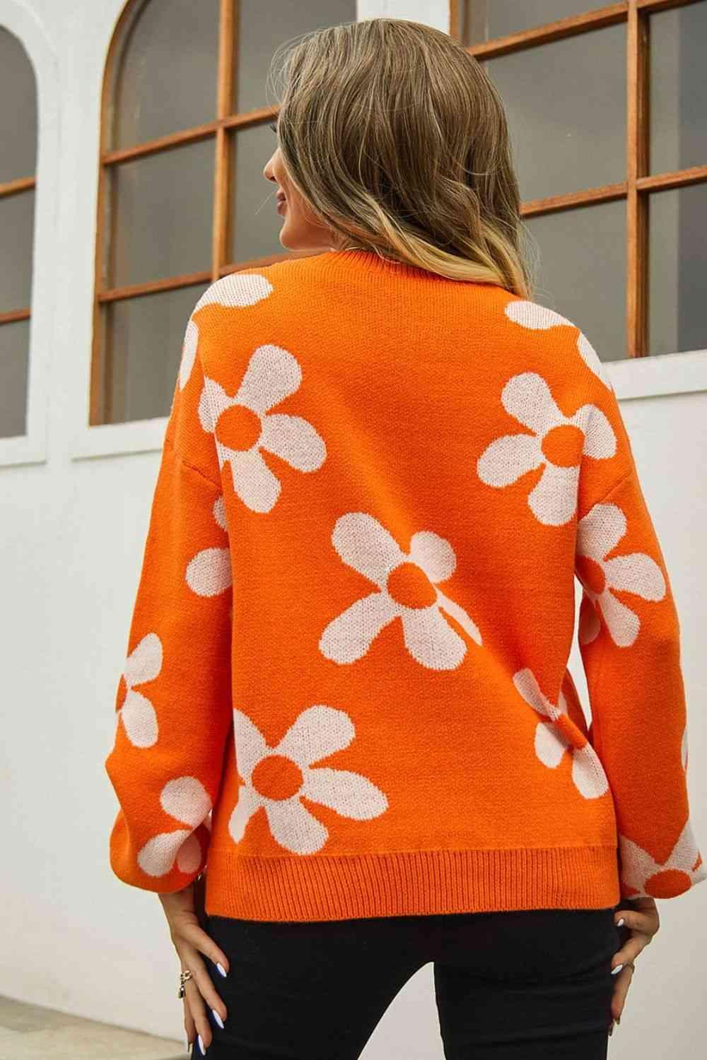 Feminine Warmth Crew Neck Floral Sweater - MXSTUDIO.COM