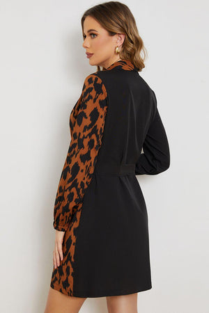 Ferocious Leopard Long Sleeve Wrap Mini Dress - MXSTUDIO.COM