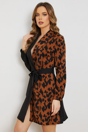 Ferocious Leopard Long Sleeve Wrap Mini Dress - MXSTUDIO.COM