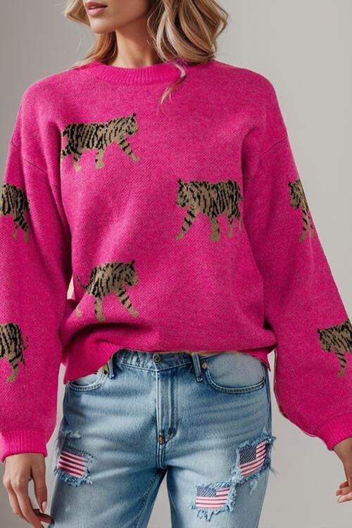 Ferocious Warmth Crew Neck Tiger Print Sweater-MXSTUDIO.COM