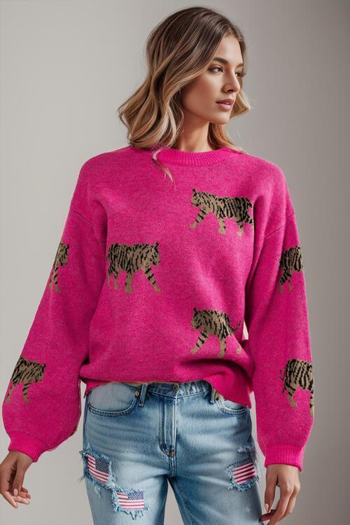 Ferocious Warmth Crew Neck Tiger Print Sweater-MXSTUDIO.COM