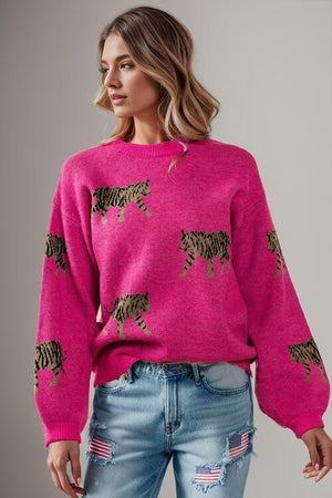 Ferocious Warmth Crew Neck Tiger Print Sweater-MXSTUDIO.COM