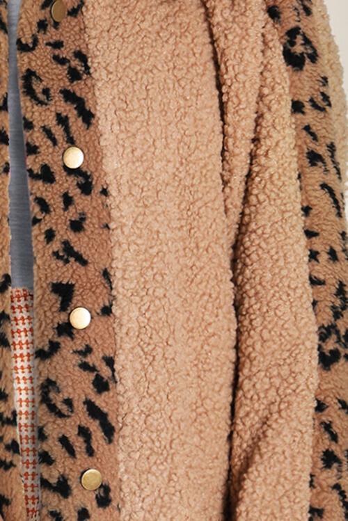 Ferociously Comfy Collared Leopard Fleece Jacket-MXSTUDIO.COM