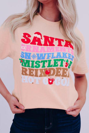 Festive Letter Graphic Blush Pink Christmas T-Shirt-MXSTUDIO.COM