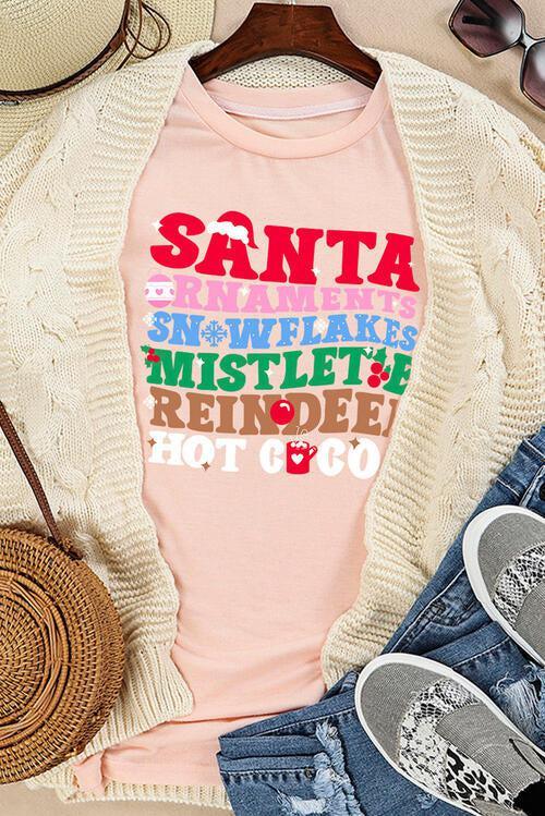 Festive Letter Graphic Blush Pink Christmas T-Shirt-MXSTUDIO.COM