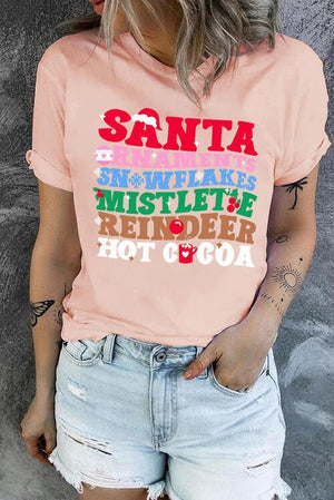 Festive Letter Graphic Blush Pink Christmas T-Shirt-MXSTUDIO.COM