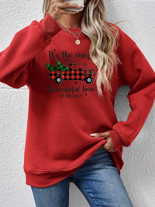 Festive Theme Graphic Round Neck Christmas Sweatshirt-MXSTUDIO.COM