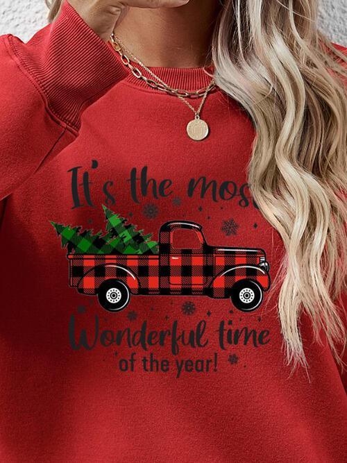 Festive Theme Graphic Round Neck Christmas Sweatshirt-MXSTUDIO.COM