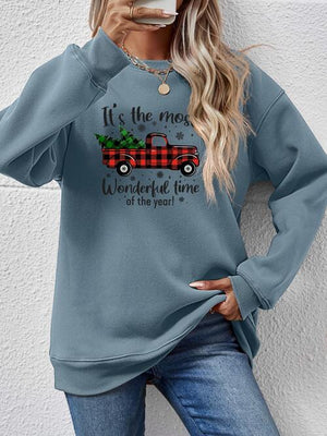 Festive Theme Graphic Round Neck Christmas Sweatshirt-MXSTUDIO.COM