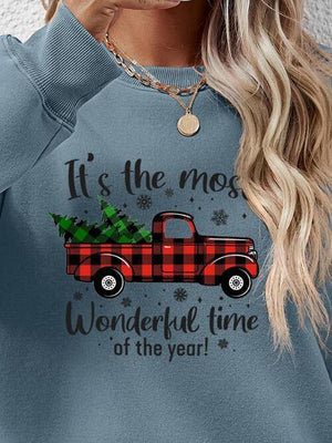 Festive Theme Graphic Round Neck Christmas Sweatshirt-MXSTUDIO.COM