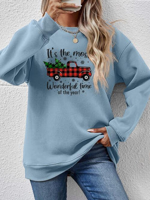 Festive Theme Graphic Round Neck Christmas Sweatshirt-MXSTUDIO.COM