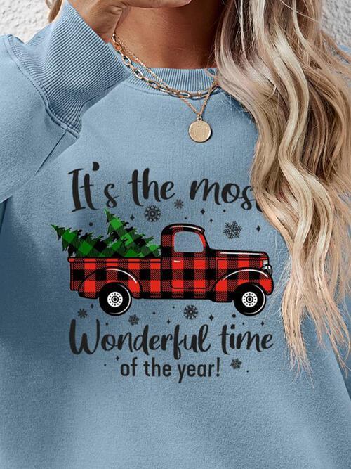 Festive Theme Graphic Round Neck Christmas Sweatshirt-MXSTUDIO.COM