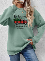 Festive Theme Graphic Round Neck Christmas Sweatshirt-MXSTUDIO.COM