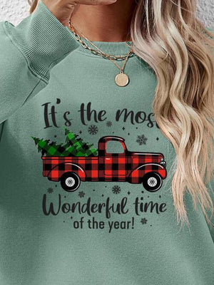 Festive Theme Graphic Round Neck Christmas Sweatshirt-MXSTUDIO.COM