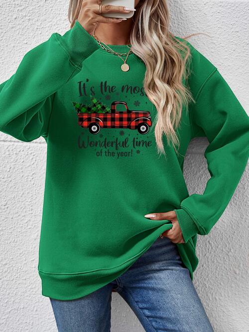 Festive Theme Graphic Round Neck Christmas Sweatshirt-MXSTUDIO.COM