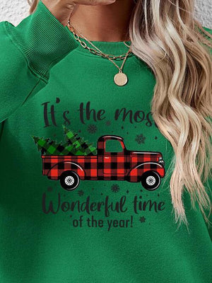 Festive Theme Graphic Round Neck Christmas Sweatshirt-MXSTUDIO.COM