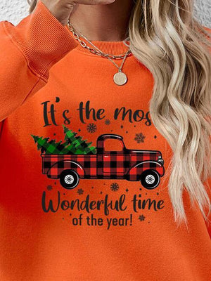 Festive Theme Graphic Round Neck Christmas Sweatshirt-MXSTUDIO.COM