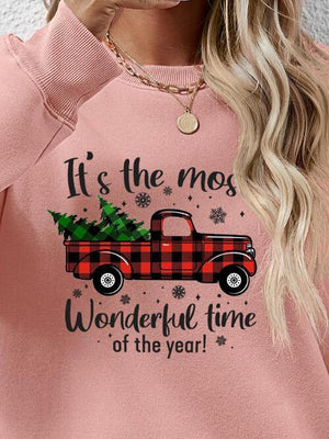 Festive Theme Graphic Round Neck Christmas Sweatshirt-MXSTUDIO.COM