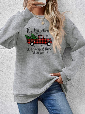 Festive Theme Graphic Round Neck Christmas Sweatshirt-MXSTUDIO.COM