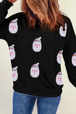 Fetching Long Sleeve Sequin Santa Sweatshirt-MXSTUDIO.COM