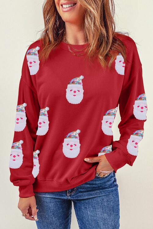 Fetching Long Sleeve Sequin Santa Sweatshirt-MXSTUDIO.COM