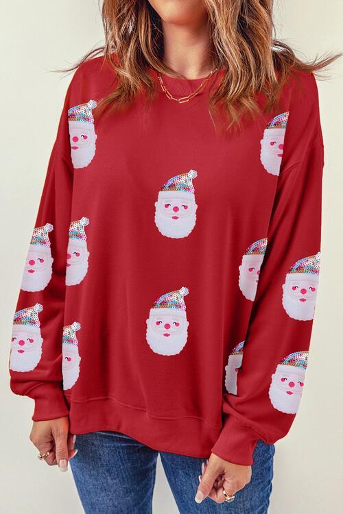 Fetching Long Sleeve Sequin Santa Sweatshirt-MXSTUDIO.COM