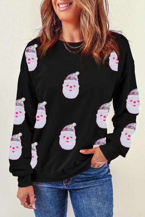 Fetching Long Sleeve Sequin Santa Sweatshirt-MXSTUDIO.COM