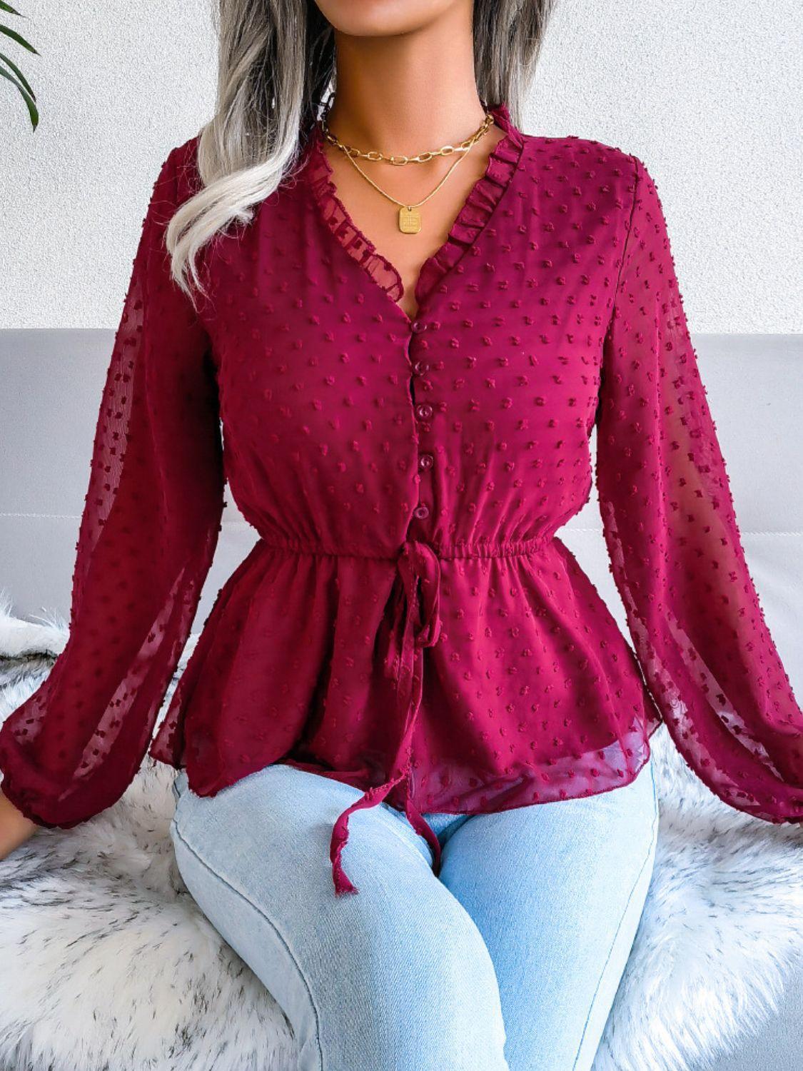 Fetching Swiss Dot Peplum Blouse - MXSTUDIO.COM