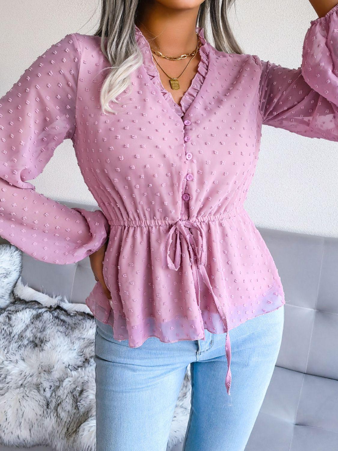 Fetching Swiss Dot Peplum Blouse - MXSTUDIO.COM