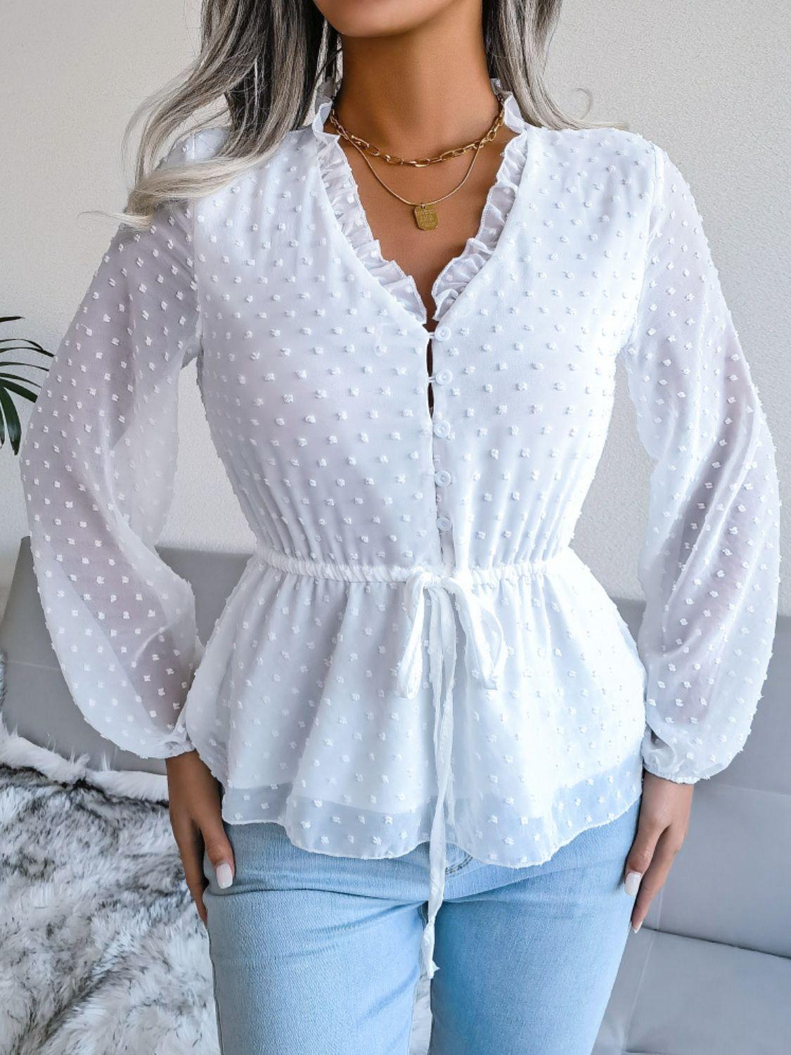 Fetching Swiss Dot Peplum Blouse - MXSTUDIO.COM