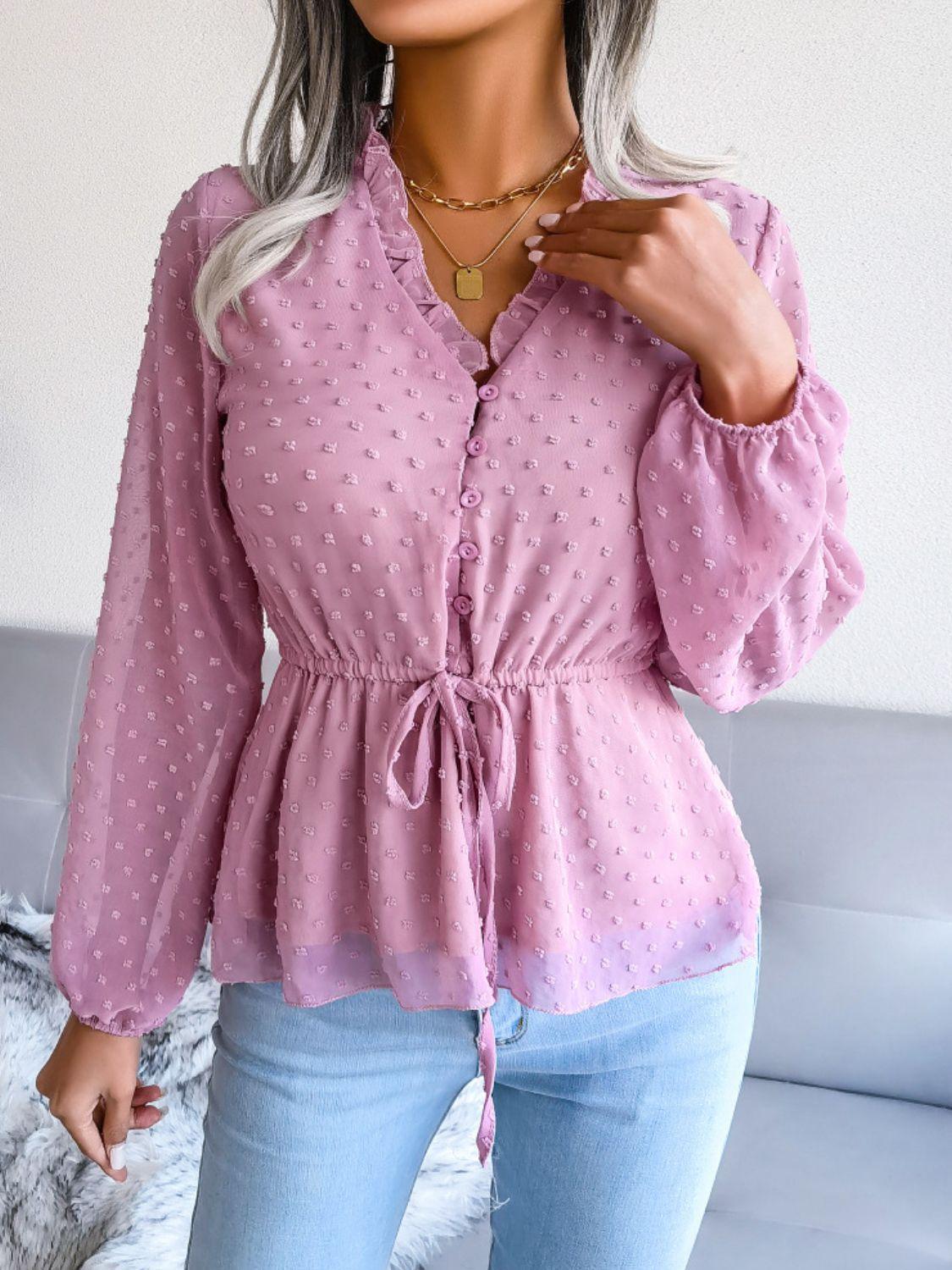 Fetching Swiss Dot Peplum Blouse - MXSTUDIO.COM