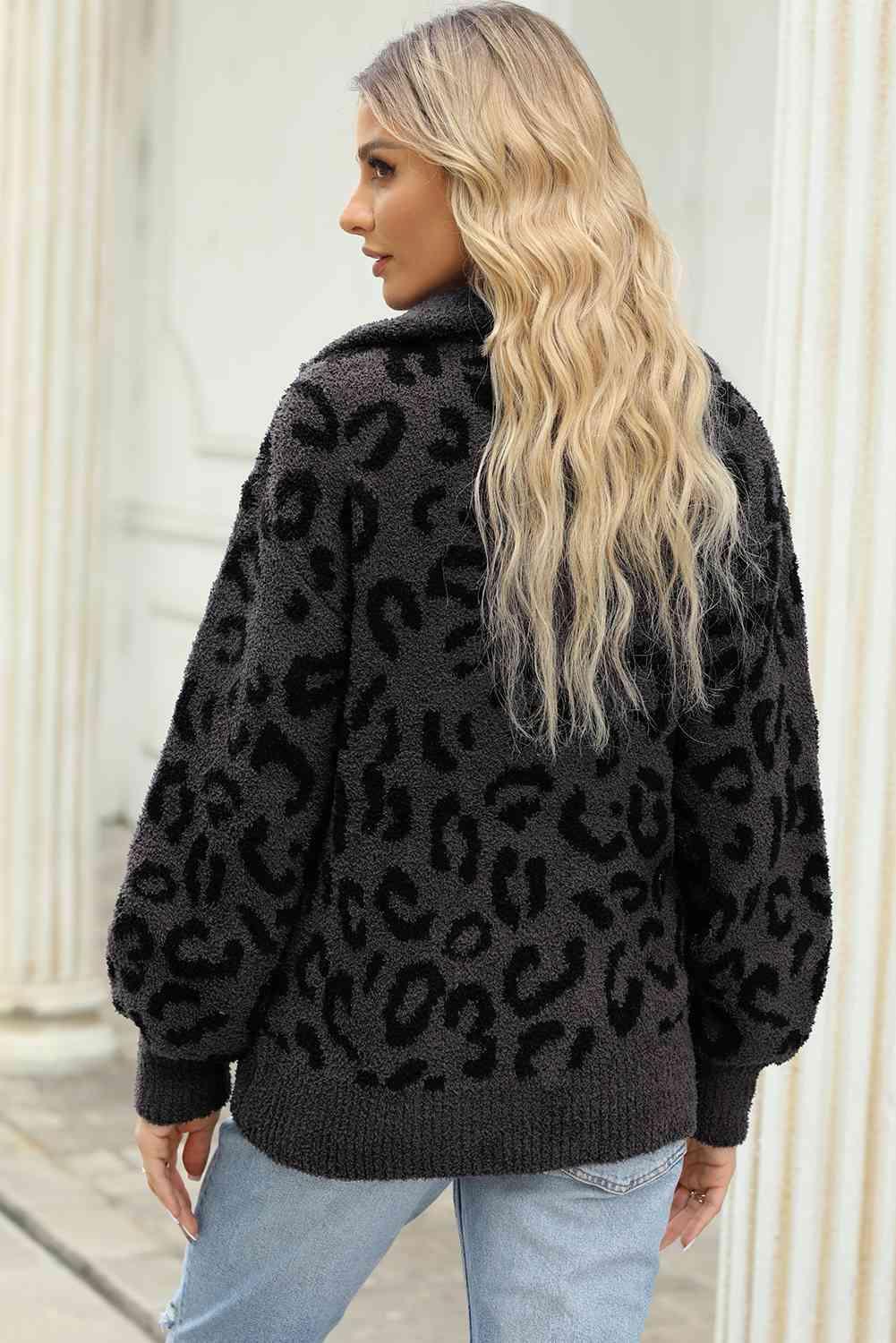 Fierce And Comfortable Half Zip Leopard Sweater - MXSTUDIO.COM