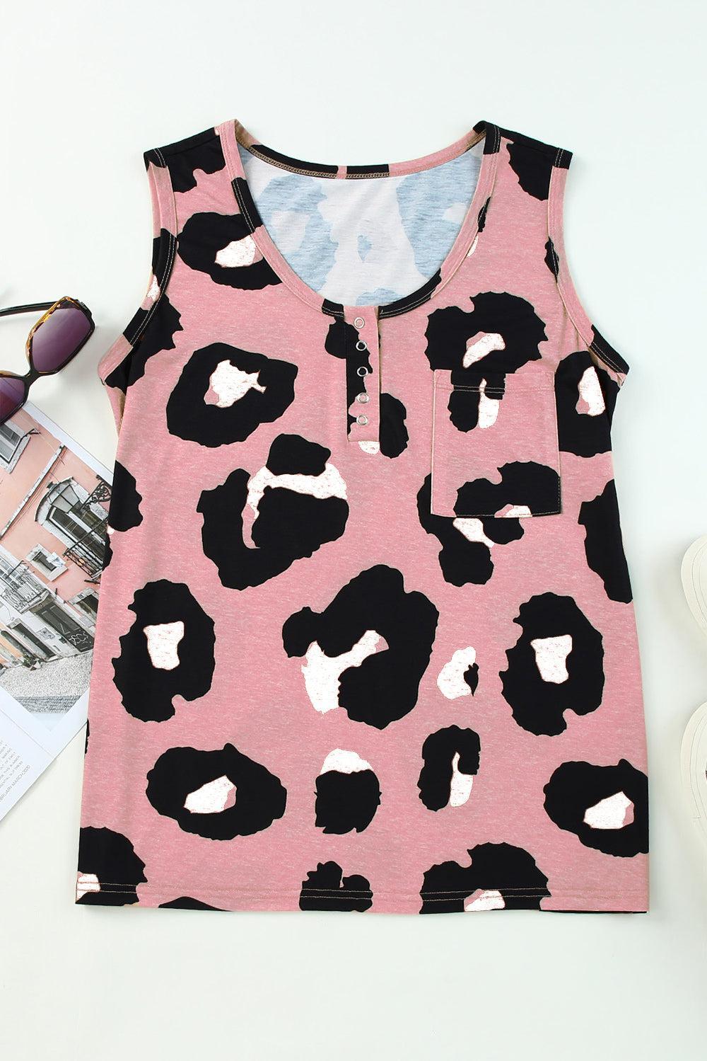 a pink tank top with black and white leopard print