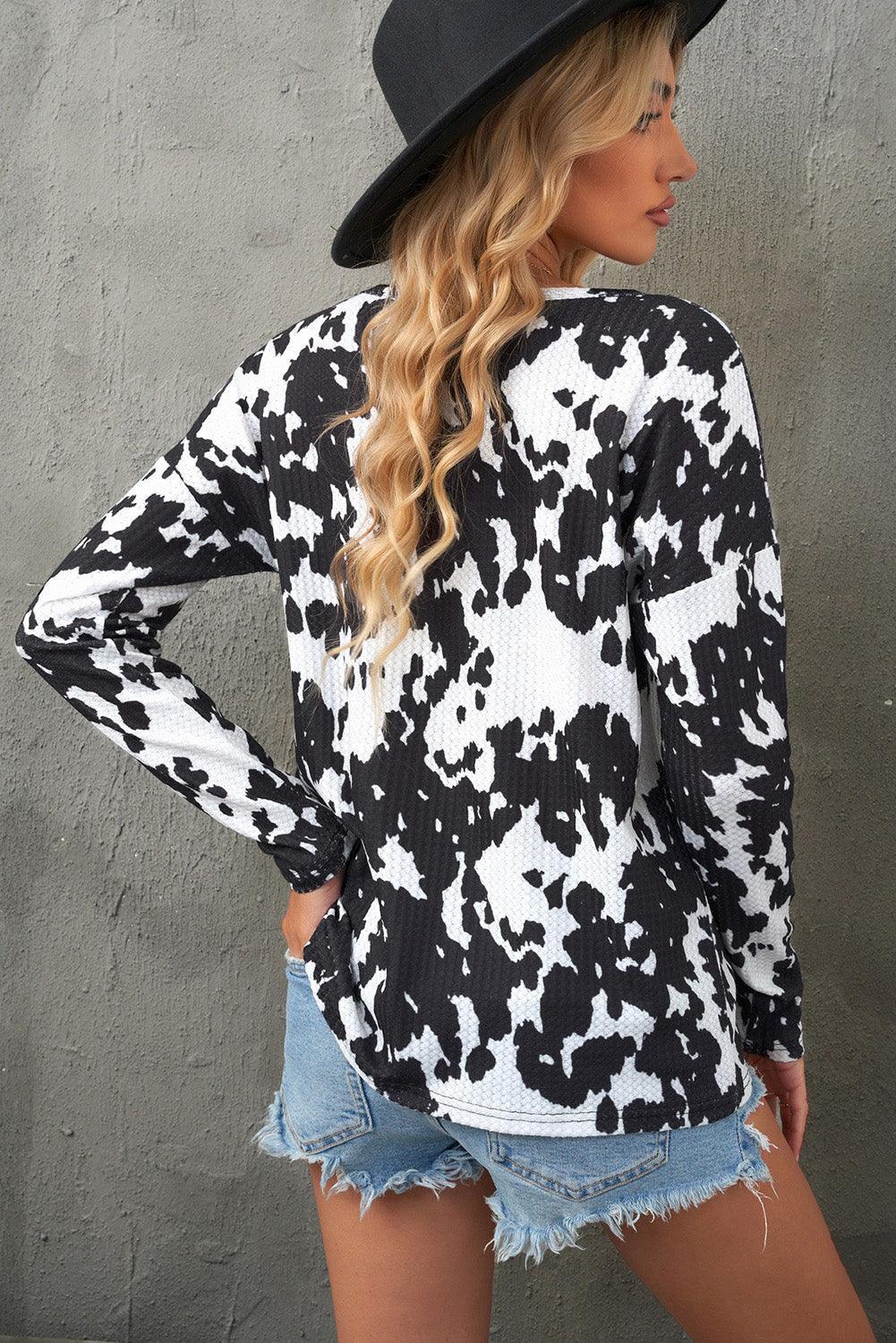 Fierce Mind Cow Print Long Sleeve Top - MXSTUDIO.COM