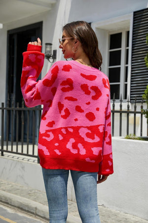 Fierce Protection Drop Shoulder Leopard Print Sweater - MXSTUDIO.COM