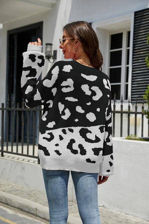 Fierce Protection Drop Shoulder Leopard Print Sweater - MXSTUDIO.COM