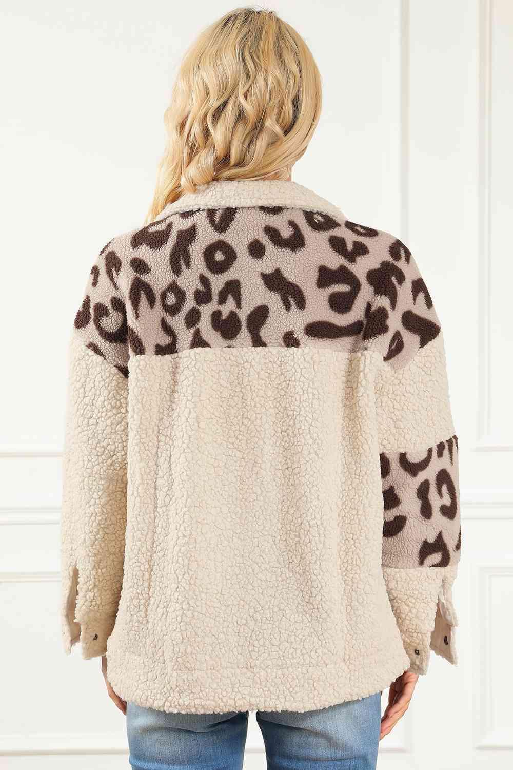 Fierce Winter Snap Button Leopard Teddy Jacket - MXSTUDIO.COM