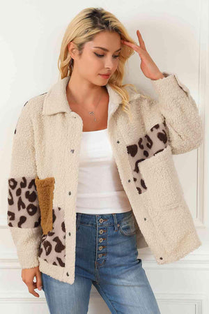 Fierce Winter Snap Button Leopard Teddy Jacket - MXSTUDIO.COM