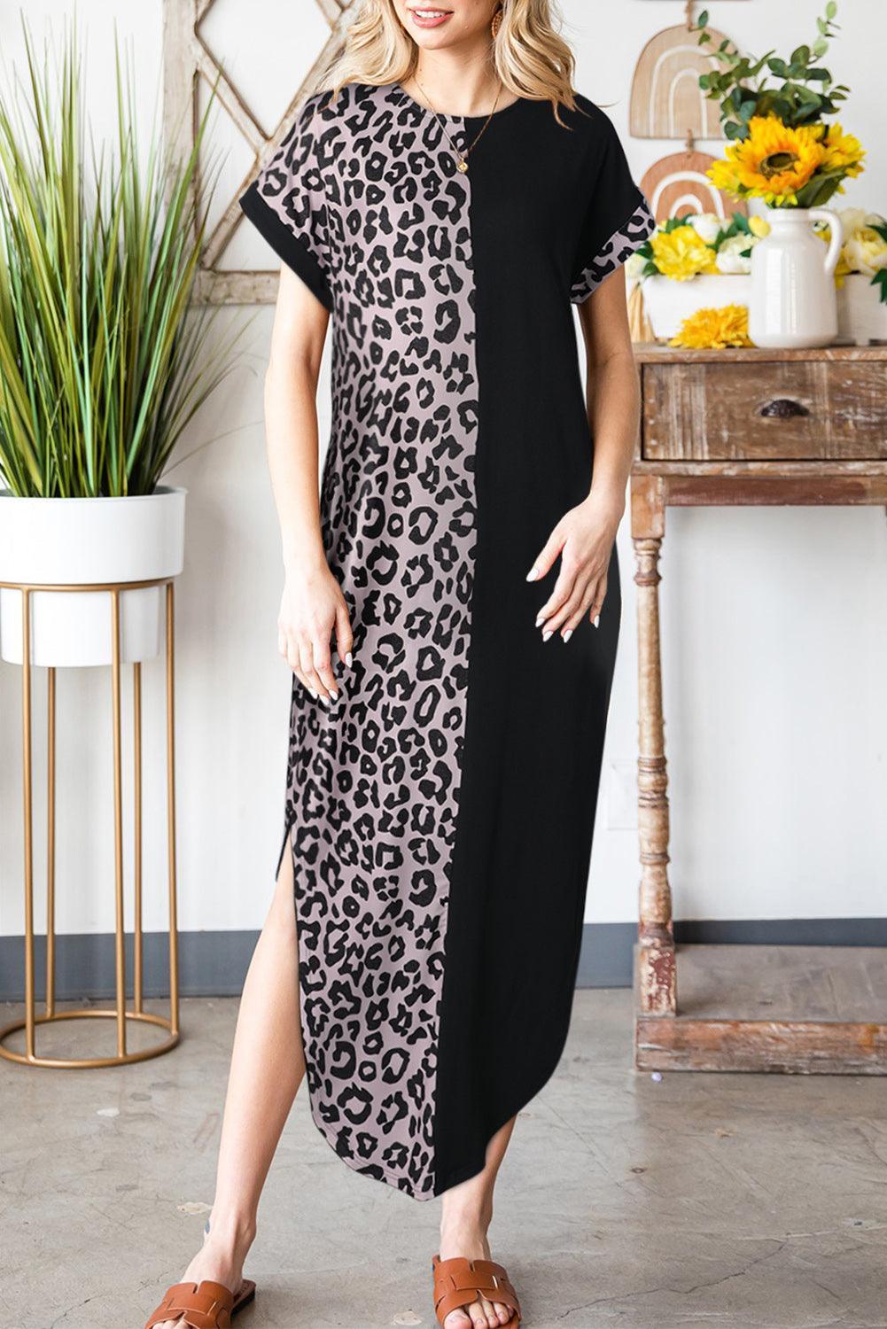 Fiercely Chic Leopard Midi Curve Hem Dress - MXSTUDIO.COM