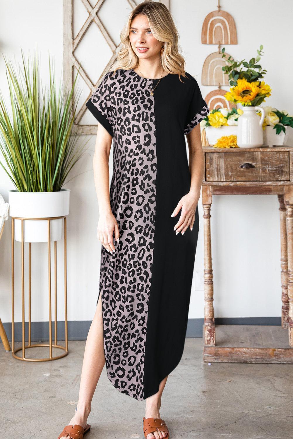 Fiercely Chic Leopard Midi Curve Hem Dress - MXSTUDIO.COM